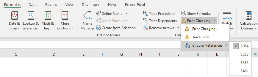 How to Find and Fix Circular References in Excel 7 Error Checking drop-down in the Ribbon