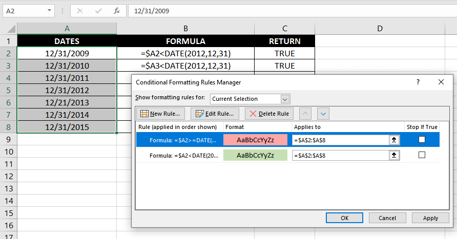 Excel DATE Function – How To Use 16 Rules Manager box