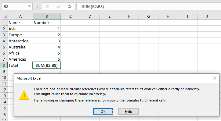 How to Find and Fix Circular References in Excel 3 Direct Circular Reference