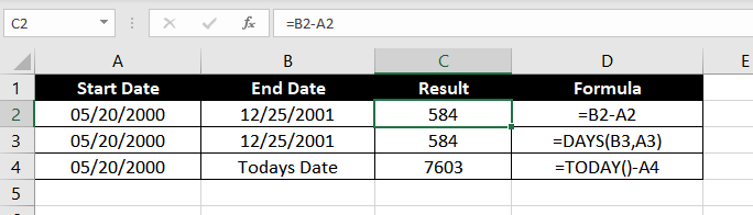 How to Subtract Dates and Times in Excel 2 Get Number of Days Between Two Dates
