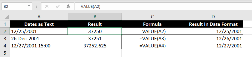 How to Convert Text or Numbers To Dates in Excel 6 VALUE function’s syntax is similar to that of the DATEVALUE function