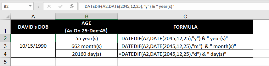 How to Calculate Age in Excel (7 Easy Formulas) 4 Age as on a Given Date in the Future