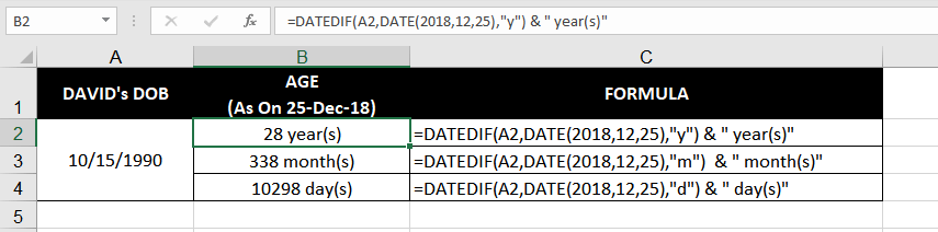 How to Calculate Age in Excel (7 Easy Formulas) 3 Age as on a Given Date in the Past
