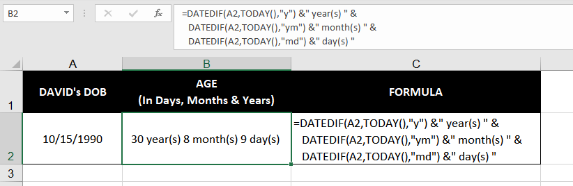 How to Calculate Age in Excel (7 Easy Formulas) 6 Find out Age in Years, Months, and Days