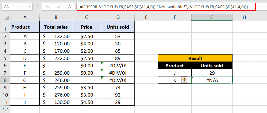 Excel ISERR Function - How to Use 10 Replacing ISNA with ISERR in this example