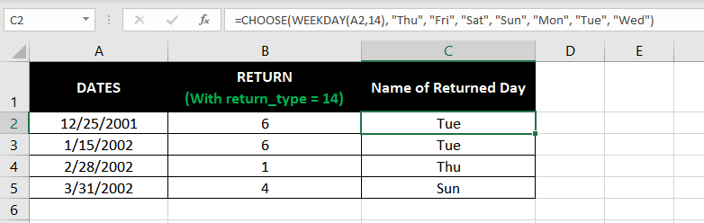 Excel WEEKDAY Function – How to Use 4 Display the Name of Days Instead of Integer Values