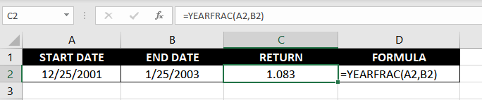 Excel YEARFRAC Function – How to Use 2 Plain Vanilla Formula for the YEARFRAC Function