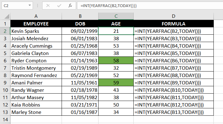 Excel YEARFRAC Function – How to Use 5 Calculate Age Using the YEARFRAC Function