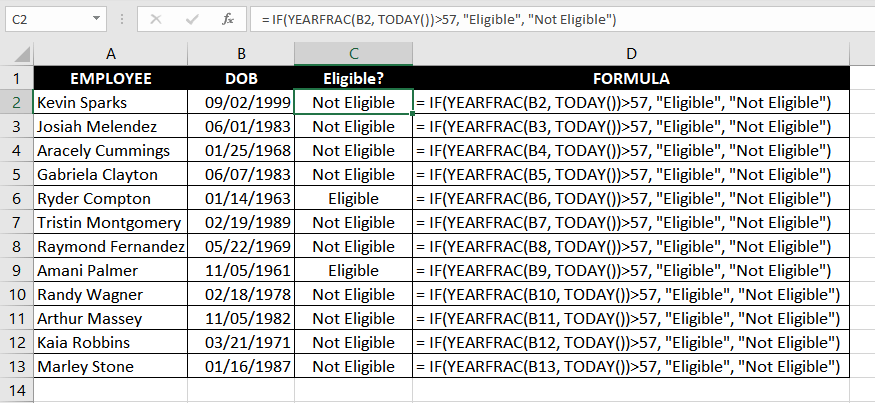 Excel YEARFRAC Function – How to Use 7 Using IF Function and YEARFRAC function