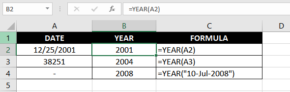 Excel YEAR Function – How To Use 2 Plain Vanilla Formula for the YEAR Function