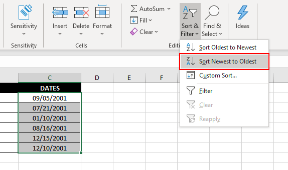 How to Sort By Date in Excel (Step-by-Step) 4 Sort-Newest-To-Oldest-Dates-Excel-Option