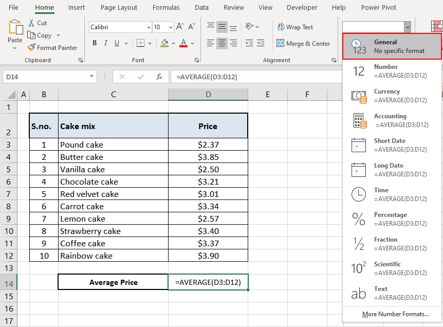 Excel Shows Formula Instead of Result (How to Fix) 7 In the Home tab, in the Number section, there is a drop-down menu for cell formatting