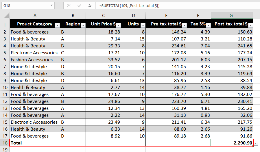 In the menu, navigate to Table, and from the following sub-menu, select Totals Row