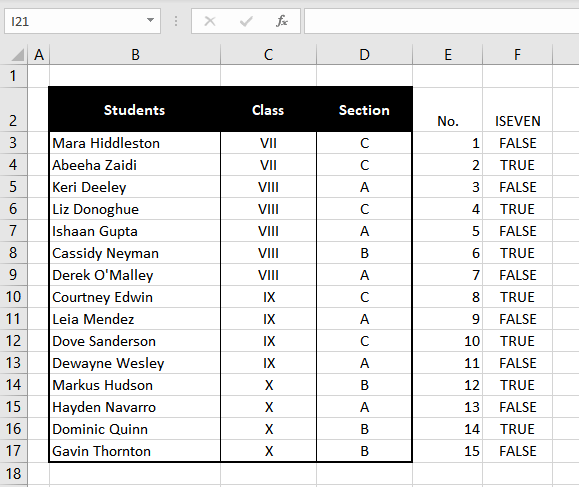 How to Highlight Every Other Row in Excel (3 Easy Ways) 3 In the next column, enter the ISEVEN function