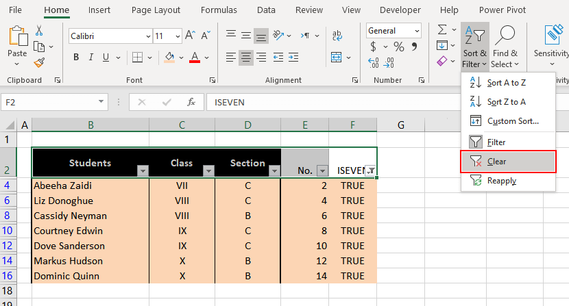 How to Highlight Every Other Row in Excel (3 Easy Ways) 7 Now clear the Filter from the "ISEVEN" column