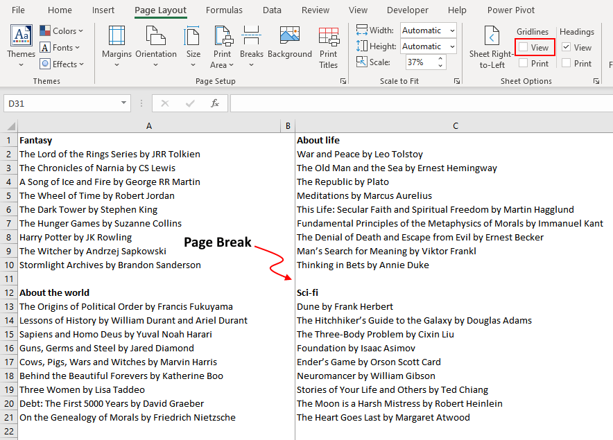 Excel Page Breaks - Guide to Add, View & Remove Page Breaks 10 vertical page break can be seen which is a gray line slightly darker than gridlines