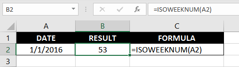 Excel ISOWEEKNUM Function – How To Use 4 function returns 53 in this case because week 1 doesn't start until the new year's first Thursday