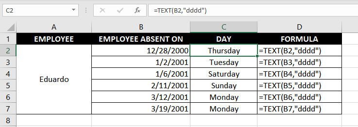 Excel TEXT Function – How to Use 6 Get Day Name from Week