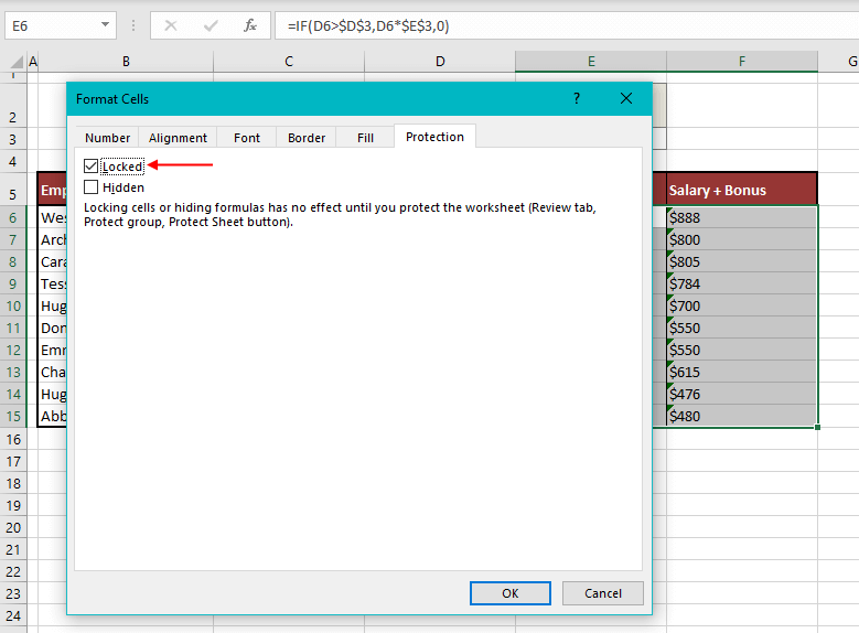 Lock Formula Cells & Hide Formulas in Excel (Step-by-Step) 8 In the Protection tab, check the Locked Then click OK