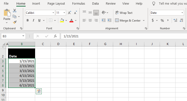 How to Autofill Dates in Excel (Autofill Days, Weekdays, Months & Years) 25 date 15 has remained constant