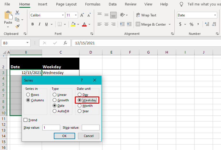 How to Autofill Dates in Excel (Autofill Days, Weekdays, Months & Years) 48 Autofill Weekday Sequence Using the Series Dialog