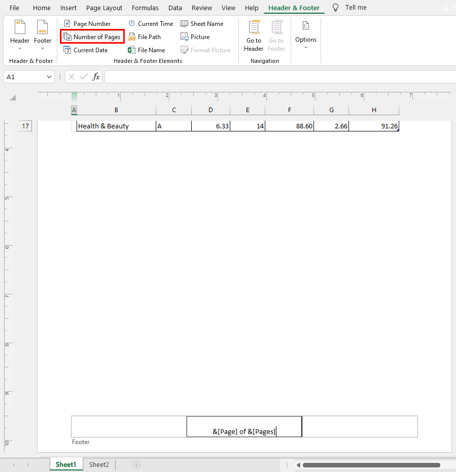 How to Insert Page Numbers in Excel (In 2 Easy Ways) 8 Insert Page Numbers from Page Layout View
