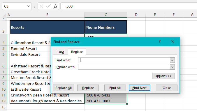 How To Remove Extra Spaces In Excel (5 Super Easy Ways) 7 Leave the Replace with field blank so the space character can be replaced with empty text
