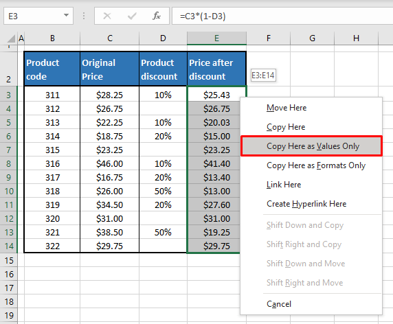 How to Remove Formulas But Keep Values in Excel (Easy Steps) 13 Using Right-click + Mouse Drag