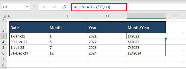 How to Convert Date to Month and Year in Excel (3 Easy Ways) 6 Using the CONCAT function to Join the Month & Year