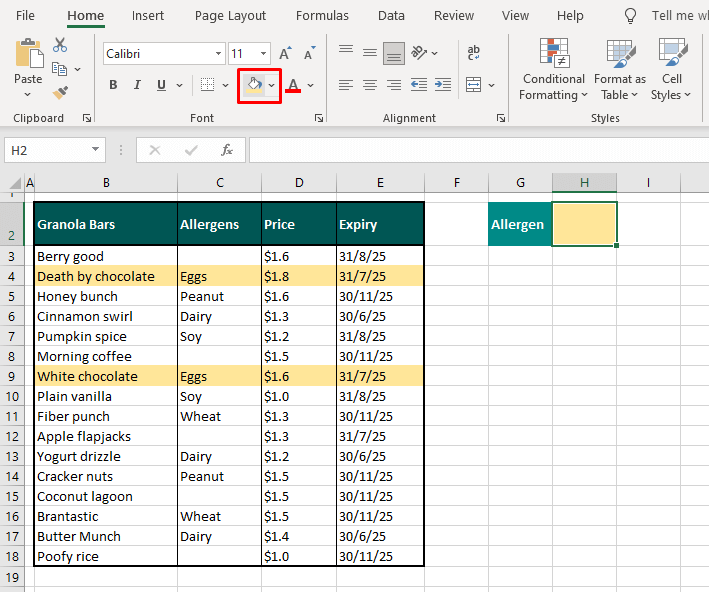 Highlight Rows Based on the Value Entered in a Separate Cell
