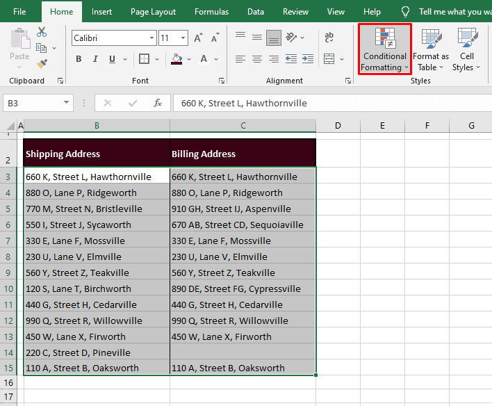 How to Compare Two Columns in Excel (6 Quick & Easy Ways) 5 Compare & Highlight Cells with Matching Data (side by side)