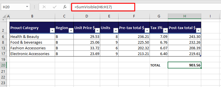 How to Sum Only Filtered or Visible Cells in Excel 12 Using User-Defined VBA Function