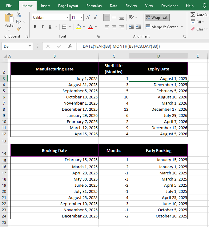 How to Add Months to a Date in Excel (In 3 Easy Ways) 5 Using MONTH & DATE Functions
