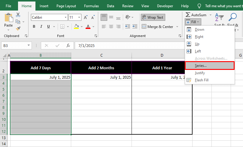 How to Add Months to a Date in Excel (In 3 Easy Ways) 7 Using Fill Series Feature