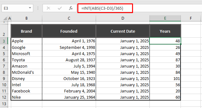 How to Calculate Years Between Two Dates in Excel 8 Calculating Number of Complete Years Using Custom Formula