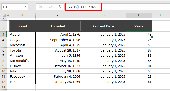 How to Calculate Years Between Two Dates in Excel 9 Calculating Nearest Whole Years Using Custom Formula