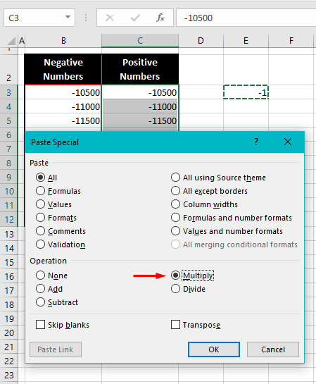 How to Convert Negative Numbers to Positive in Excel 8 Multiply by -1 Using Paste Special