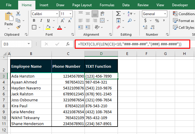 How to Format Phone Number in Excel (3 Quick Ways) 12 TEXT function with Variable Digits