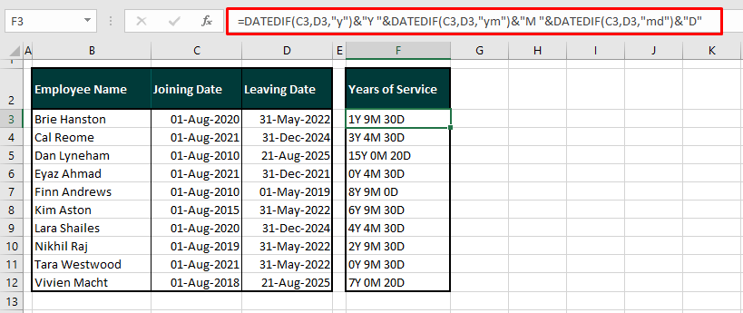 How to Calculate Years of Service in Excel (2 Easy Ways) 9 Calculating Years, Months & Days
