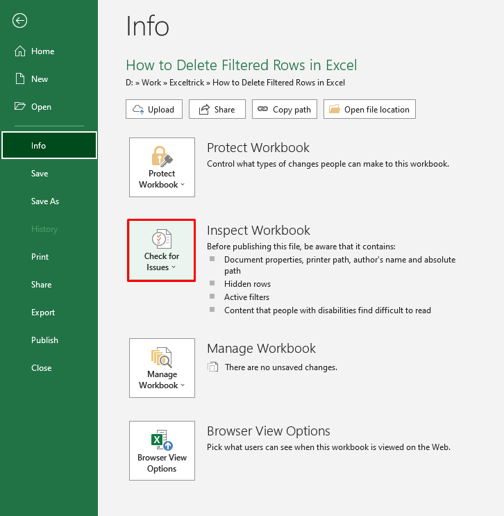 How to Delete Filtered Rows in Excel (5 Easy Ways) 33 Deleting Hidden Filtered Rows Using Inspect Document