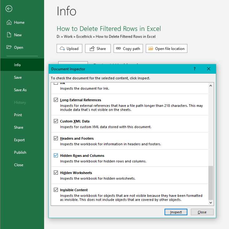 How to Delete Filtered Rows in Excel (5 Easy Ways) 35 Deleting Hidden Filtered Rows Using Inspect Document