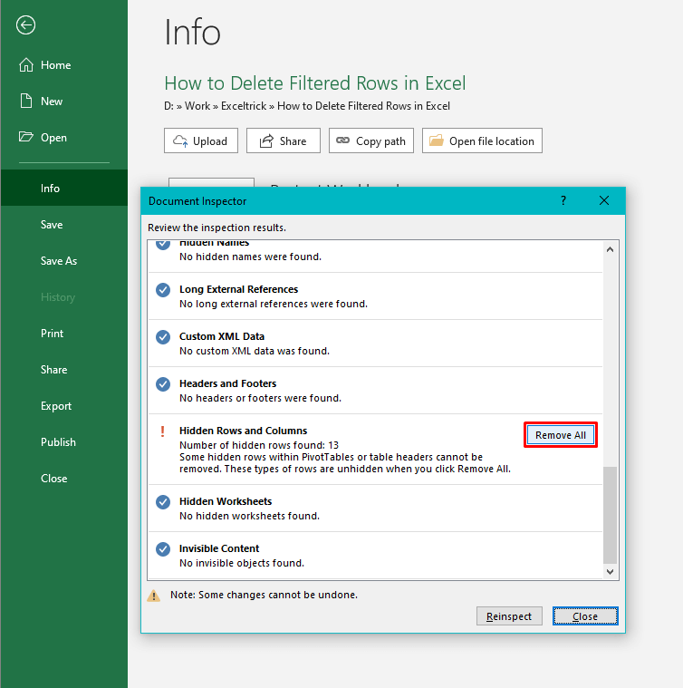 How to Delete Filtered Rows in Excel (5 Easy Ways) 36 Deleting Hidden Filtered Rows Using Inspect Document