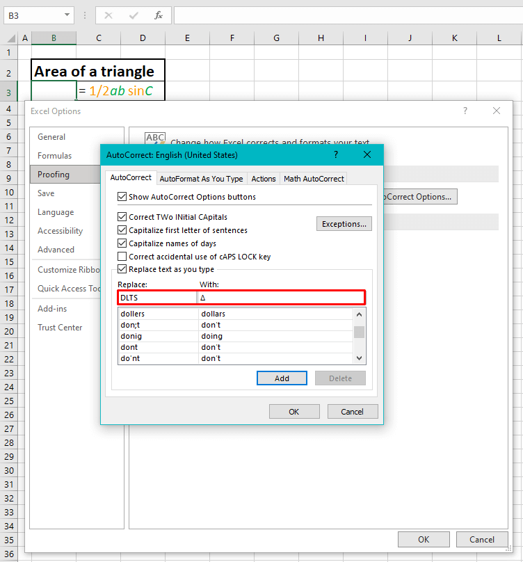 How to Insert Delta Symbol (Δ) in Excel (7 Easy Ways) 20 Using the Excel AutoCorrect Feature
