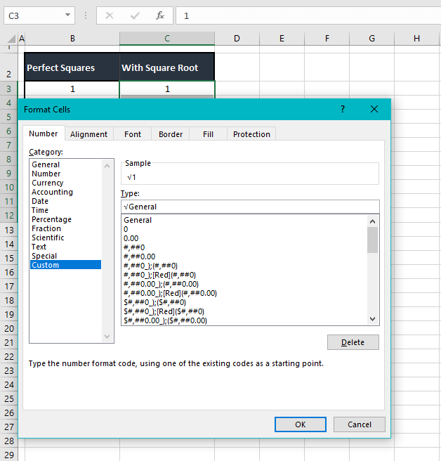 How to Insert Square Root Symbol (√) in Excel (6 Quick Ways) 14 Using Custom Number Format