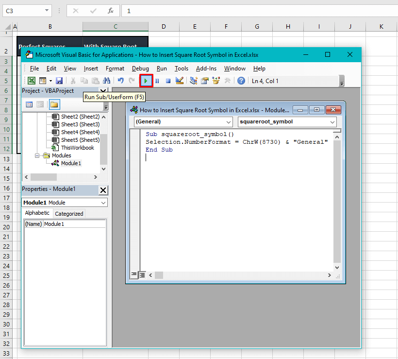 How to Insert Square Root Symbol (√) in Excel (6 Quick Ways) 20 Using Excel VBA
