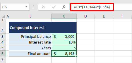 How to Calculate Compound Interest in Excel (2 Easy Ways) 5 Quarterly Mathematical Compound Interest Formula