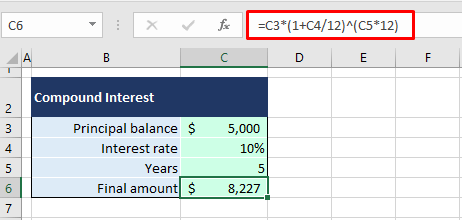 How to Calculate Compound Interest in Excel (2 Easy Ways) 6 Monthly Mathematical Compound Interest Formula