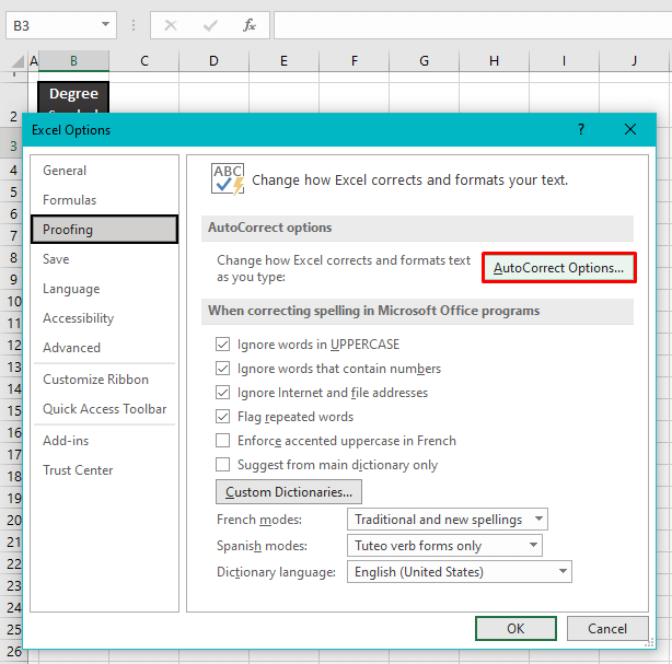 How to Insert Degree Symbol (°C) in Excel (7 Easy Ways) 21 Using Excel AutoCorrect Feature