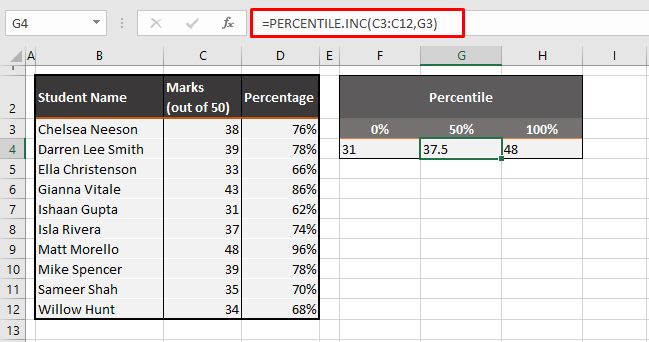 How to Calculate PERCENTILE in Excel (Formula & Examples) 5 Using PERCENTILE.INC Function