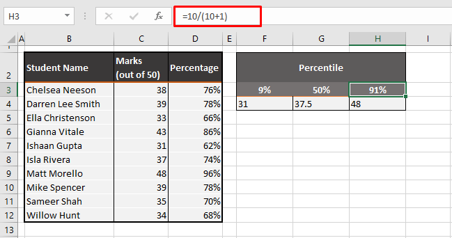 How to Calculate PERCENTILE in Excel (Formula & Examples) 11 10 values in the distribution